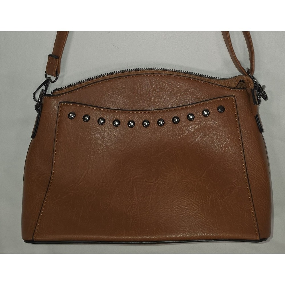 Sam & Hadley Brown Vegan Leather Studded Diamond Cutout Purse Crossbody Bag